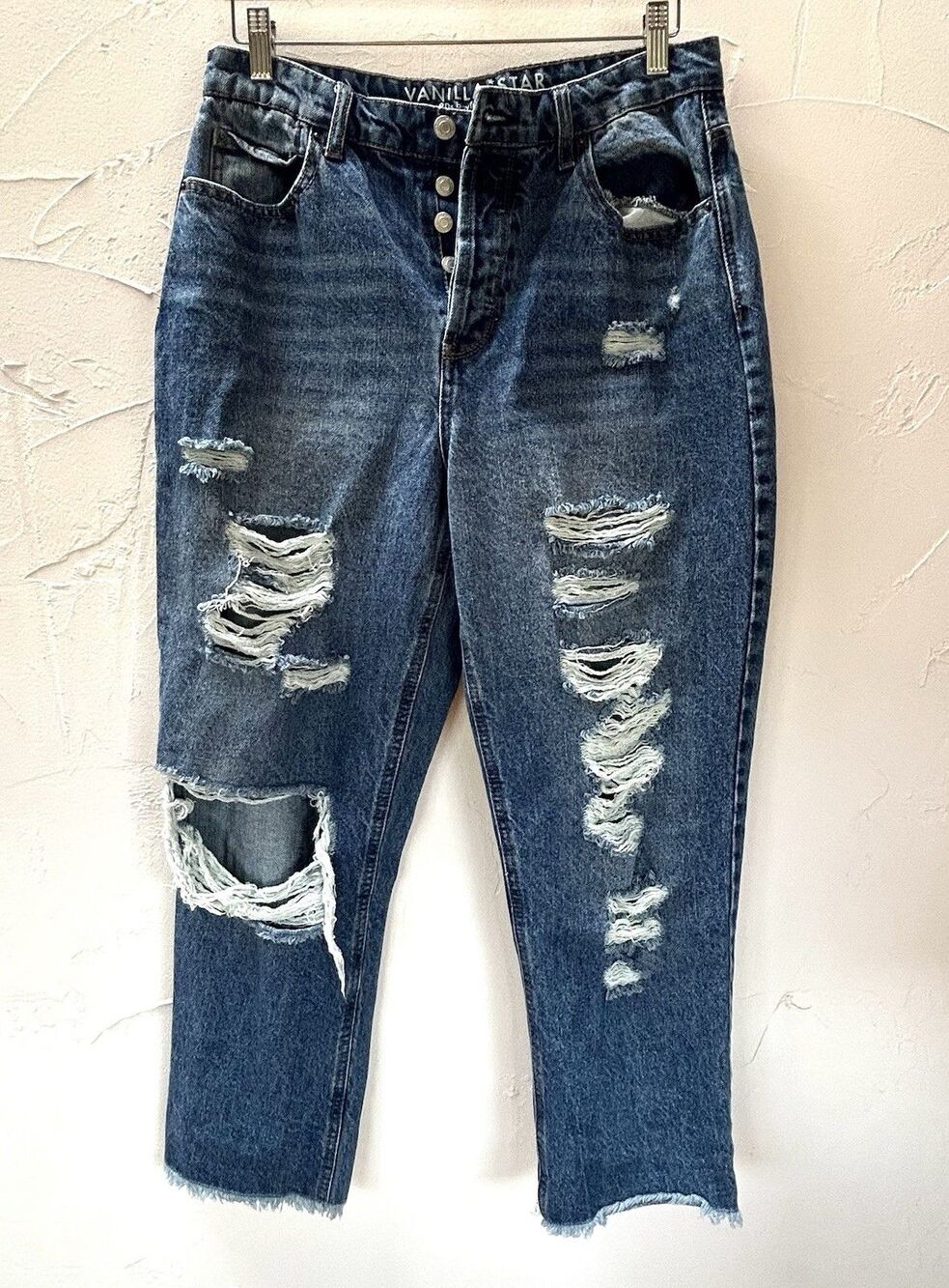 Vanilla Star 90s Boyfriend Jeans Size 13 High Rise Distressed Button Fly Cotton